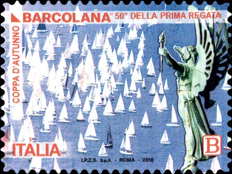 Francobollo Barche a Vela e Vittoria Alata del Faro della Vittoria -  2018