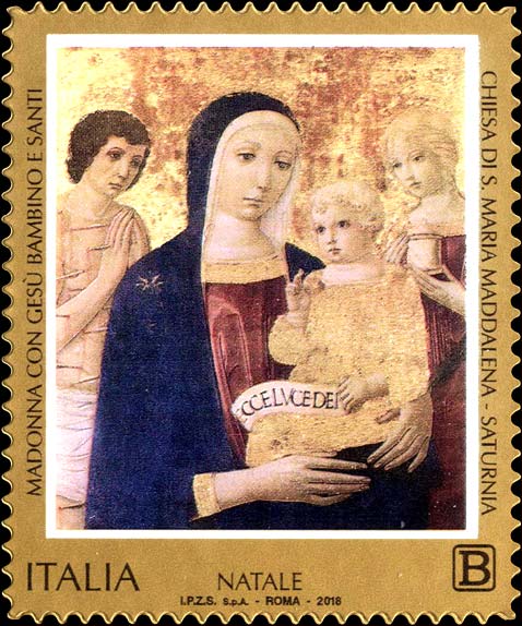 Francobollo Madonna con Gesù Bambino e Santi, Opera di Benvenuto di Giovanni -  2018