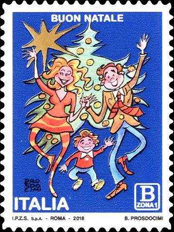 Francobollo Famiglia e Albero di Natale -  2018