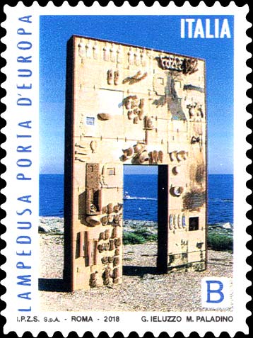 Francobollo Lampedusa Porta d'Europa, Opera di M. Paladino -  2018