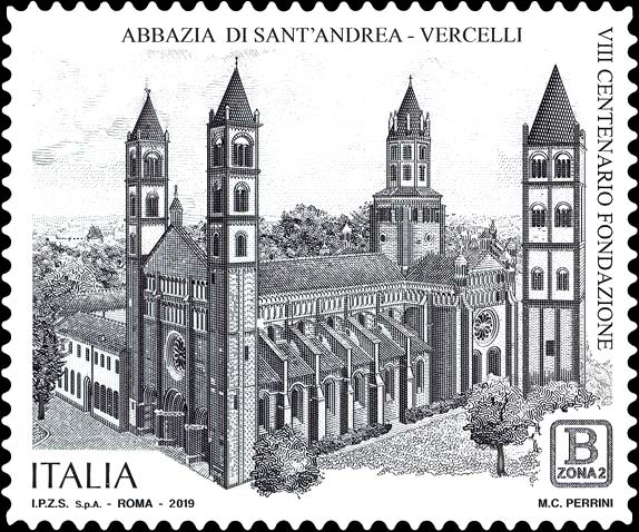 Francobollo Abbazia di Sant'Andrea di Vercelli -  2019