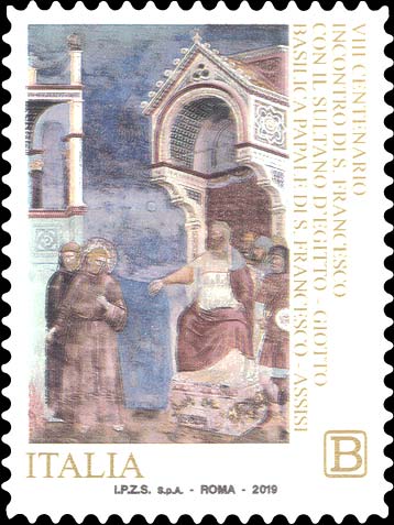 Francobollo La Prova del Fuoco Davanti al Sultano, Affresco di Giotto -  2019