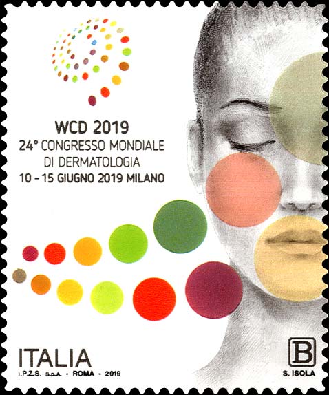 Francobollo Volto Femminile e Logo del 24° Congresso Mondiale di Dermatologia -  2019