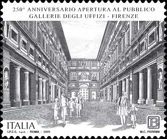 Francobollo Cortile delle Gallerie degli Uffizi -  2019