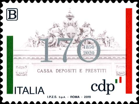Francobollo Frontone del Palazzo di Roma Sede della Cassa Depositi e Prestiti -  2019