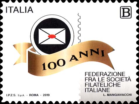 Francobollo Logo Celebrativo del Centenario della Federazione fra le Società Filateliche Italiane -  2019