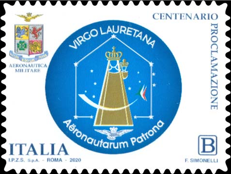 Francobollo Logo del Giubileo Lauretano e Stemma dell'Aeronautica Militare -  2020