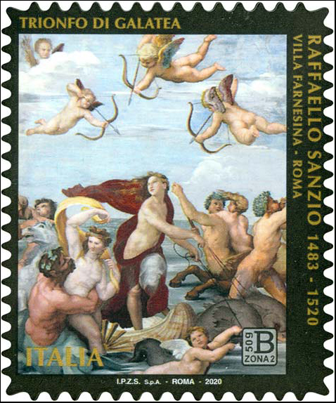 Francobollo Trionfo di Galatea, Opera di Raffaello Sanzio -  2020