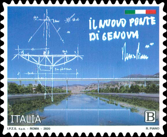 Francobollo Ponte di Genova San Giorgio e Bozzetto di Renzo Piano -  2020