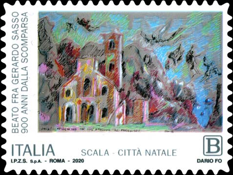 Francobollo Disegno Raffigurante la Facciata del Duomo di San Lorenzo Circondato da Angeli in Volo -  2020