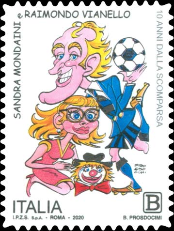 Francobollo Caricatura di Sandra Mondaini e Raimondo Vianello -  2020