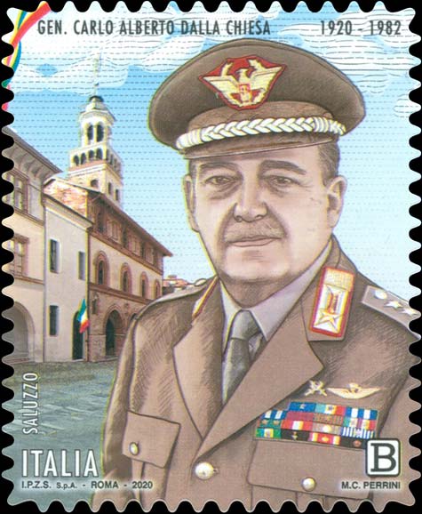 Francobollo Ritratto di Carlo Alberto dalla Chiesa e Palazzo Comunale di Saluzzo -  2020