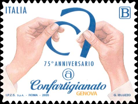 Francobollo Due Mani Intente a Formare la Lettera "Alfa" -  2020