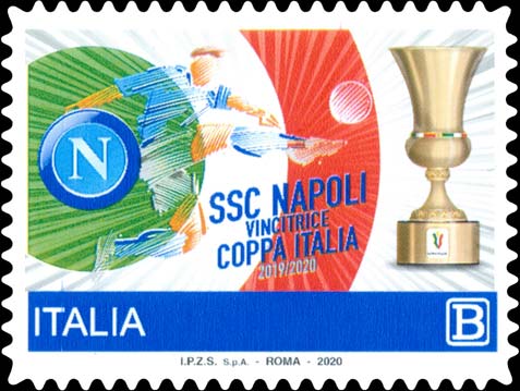 Francobollo Calciatore Stilizzato, Stemma del Napoli Calcio e Coppa Italia -  2020