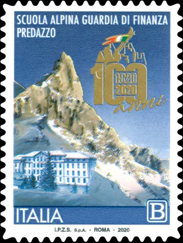 Francobollo Scuola Alpina della Guardia di Finanza di Predazzo e Dolomiti -  2020