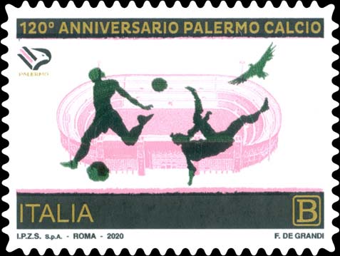 Francobollo Stadio Comunale Renzo Barbera di Palermo e Sagome di Calciatori -  2020
