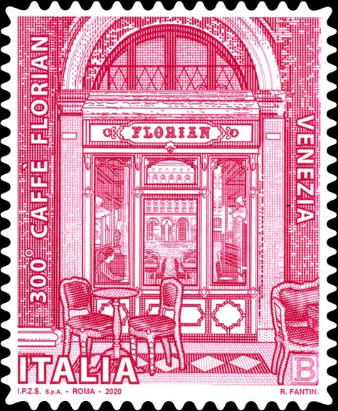 Francobollo Vetrata Esterna del Caffè Florian di Venezia -  2020