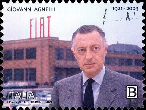 Francobollo Ritratto di Giovanni Agnelli e Stabilimento Fiat Mirafiori -  2021