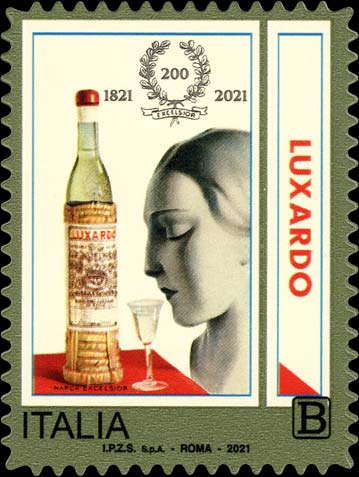 Francobollo Cartolina Raffigurante una Donna con Bottiglia di Maraschino -  2021
