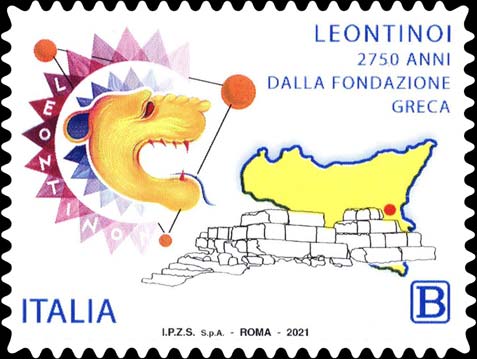 Francobollo Logo della Manifestazione “Leontinoi 2021” e Resti di Polis Greca -  2021
