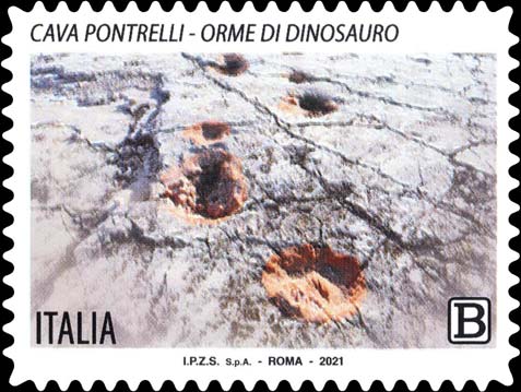 Francobollo Cava Pontrelli - Orme di Dinosauro -  2021