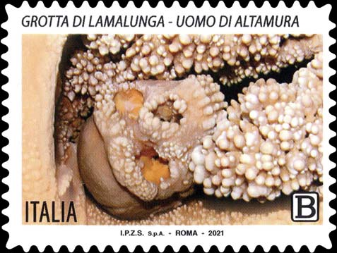 Francobollo Grotta di Lamalunga - Uomo di Altamura -  2021