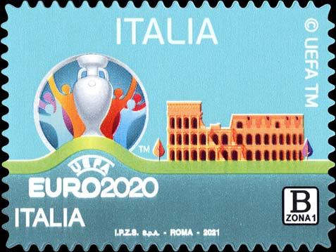 Francobollo Logo di UEFA Euro 2020 e Colosseo -  2021