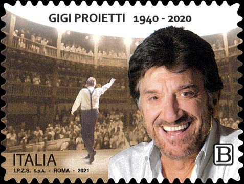 Francobollo Gigi Proietti e Gigi Proietti Globe Theatre -  2021