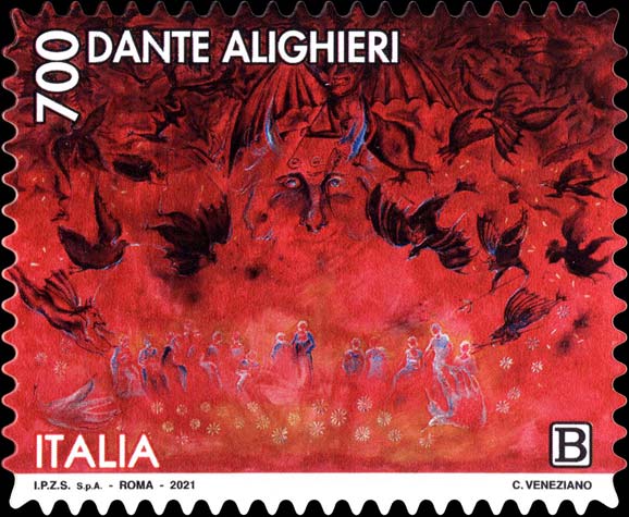 Francobollo L'Inferno, Evocando Buffalmacco, Opera di Corrado Veneziano -  2021
