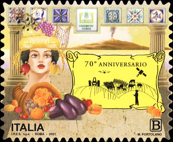 Francobollo Etna, Testa di Moro, Maioliche, due Colonne e una Cornucopia -  2021