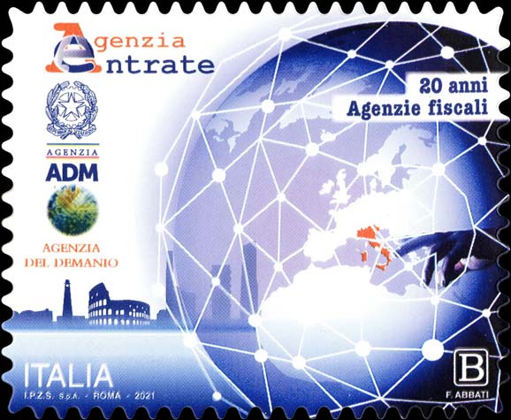 Francobollo Sagoma dell'Italia e di Edifici -  2021