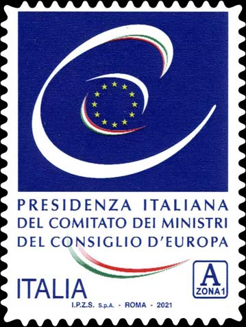 Francobollo Logo della Presidenza Italiana del Comitato dei Ministri del Consiglio d'Europa -  2021