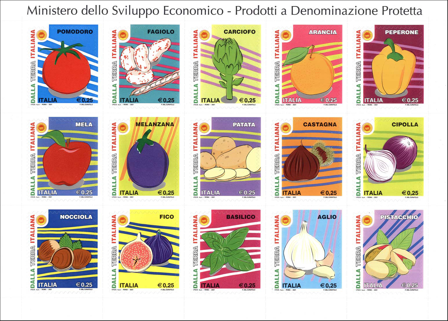 Francobollo Ministero dello Sviluppo Economico - Prodotti a Denominazione Protetta -  2021