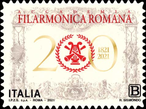 Francobollo Logo dell'Accademia Filarmonica Romana e Cornice Ornamentale -  2021