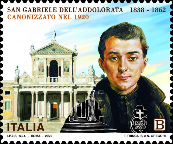 Francobollo San Gabriele dell'Addolorata e Antica Basilica di Isola del Gran Sasso -  2022