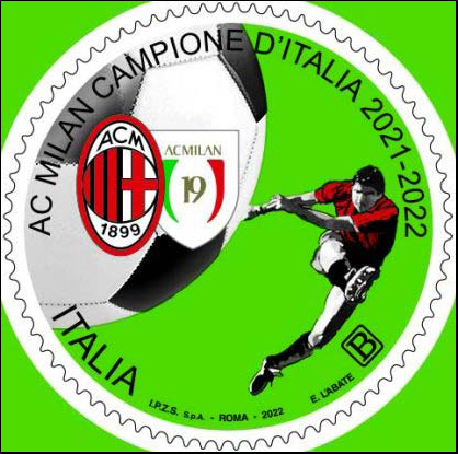 Francobollo Pallone da Calcio e Calciatore del Milan -  2022