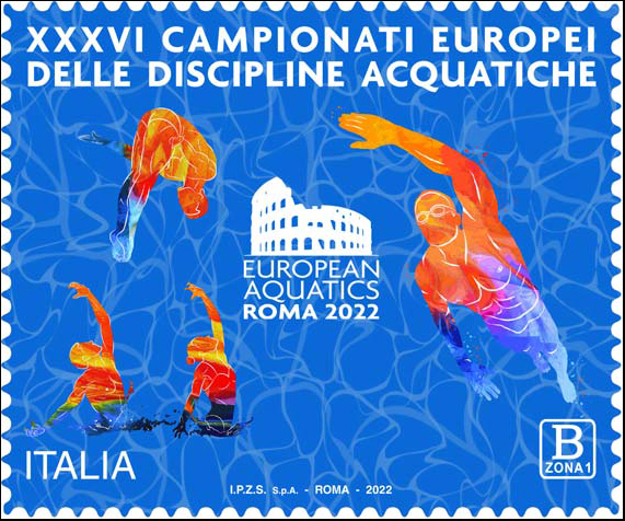 Francobollo Discipline Acquatiche e Logo dei Campionati -  2022