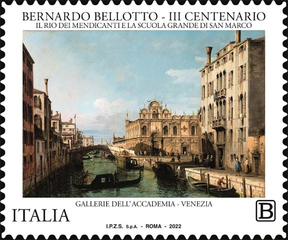Francobollo Il Rio dei Mendicanti e la Scuola Grande di San Marco, Dipinto di Bernardo Bellotto -  2022