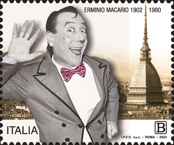 Francobollo Ritratto di Erminio Macario e Mole Antonelliana -  2022