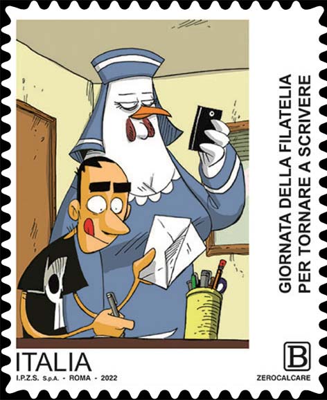 Francobollo Zerocalcare e Lady Cocca Intenti a Scrivere una Lettera -  2022