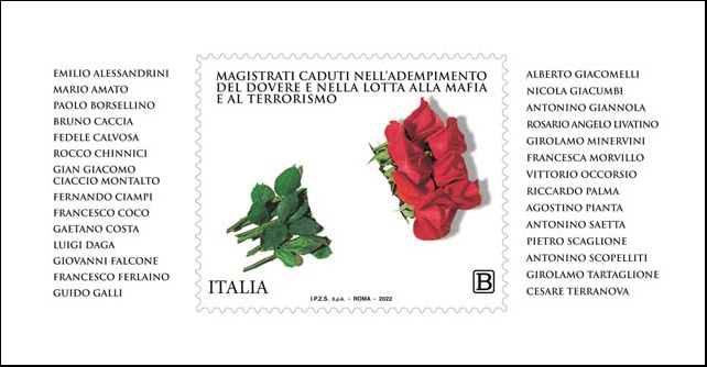 Francobollo Rose Spezzate, Opera di Antonio Romano, e Nomi di Magistrati -  2022
