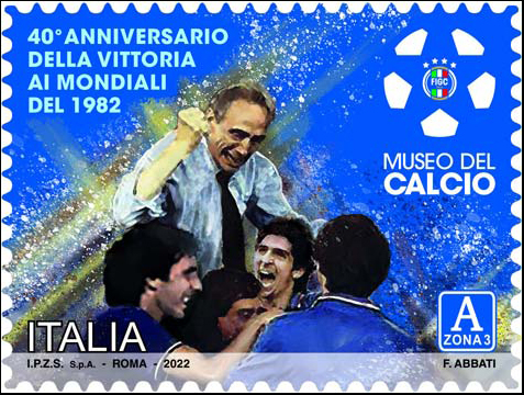 Francobollo Enzo Bearzot Portato in Trionfo da Paolo Rossi, Gaetano Scirea e Altri -  2022