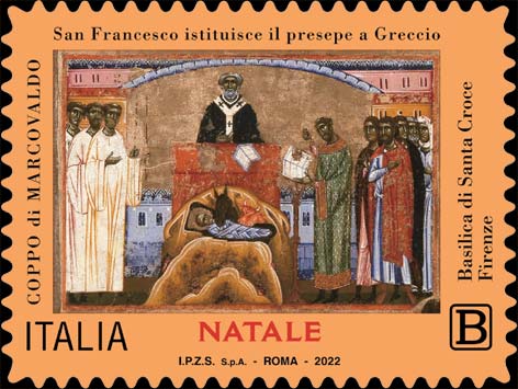 Francobollo San Francesco Istituisce il Presepe a Greccio, Affresco di Coppo di Marcovaldo -  2022