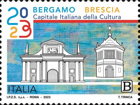Francobollo Porta S. Giacomo e Battistero di Bergamo -  2023