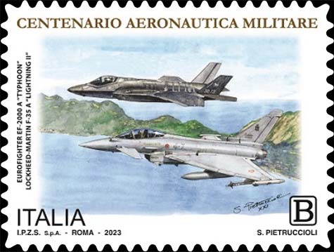 Francobollo Eurofighter EF-2000 A Typhoon e Lockheed-Martin F-35 A Lightning II -  2023