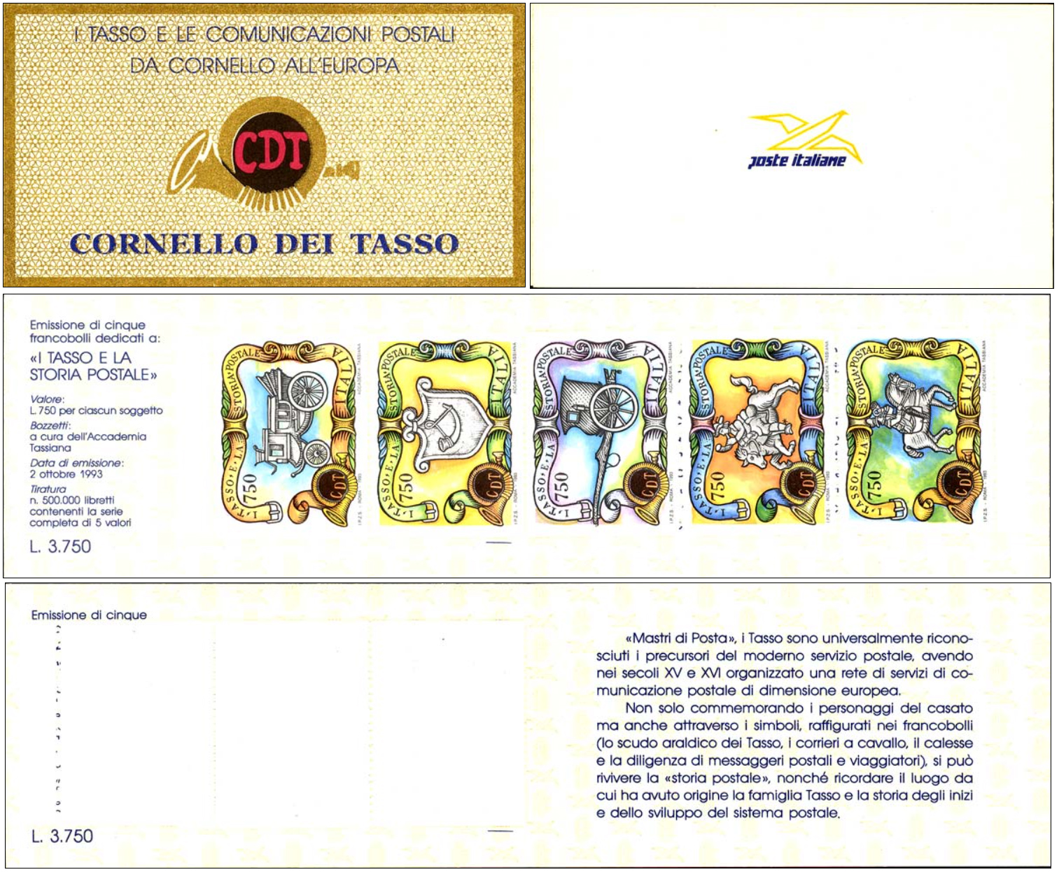 Francobollo Corno dei Tasso e Diciture -  1993