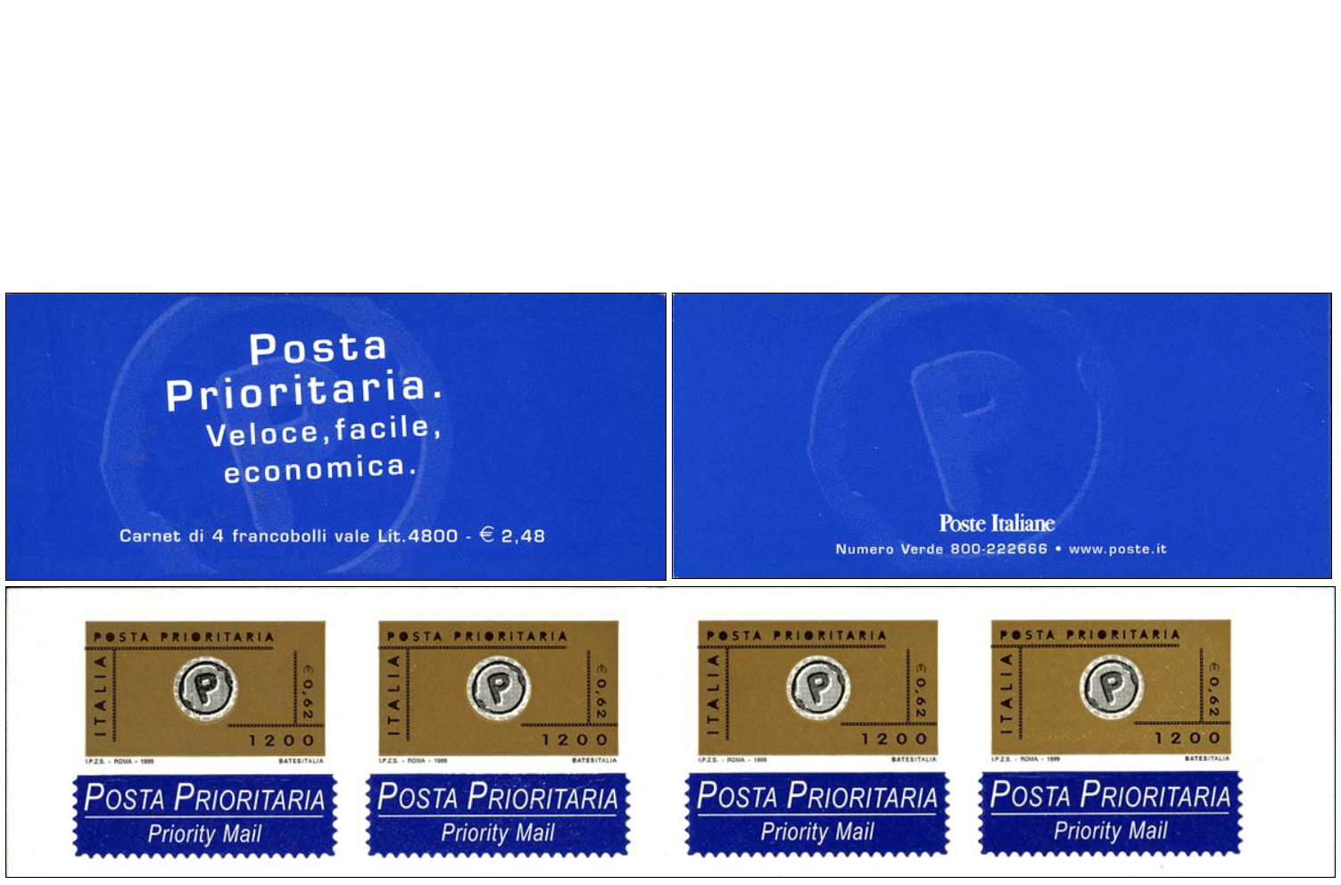 Francobollo Logo di Posta Prioritaria e Diciture (4 Esemplari da 1200 Lire) -  1999