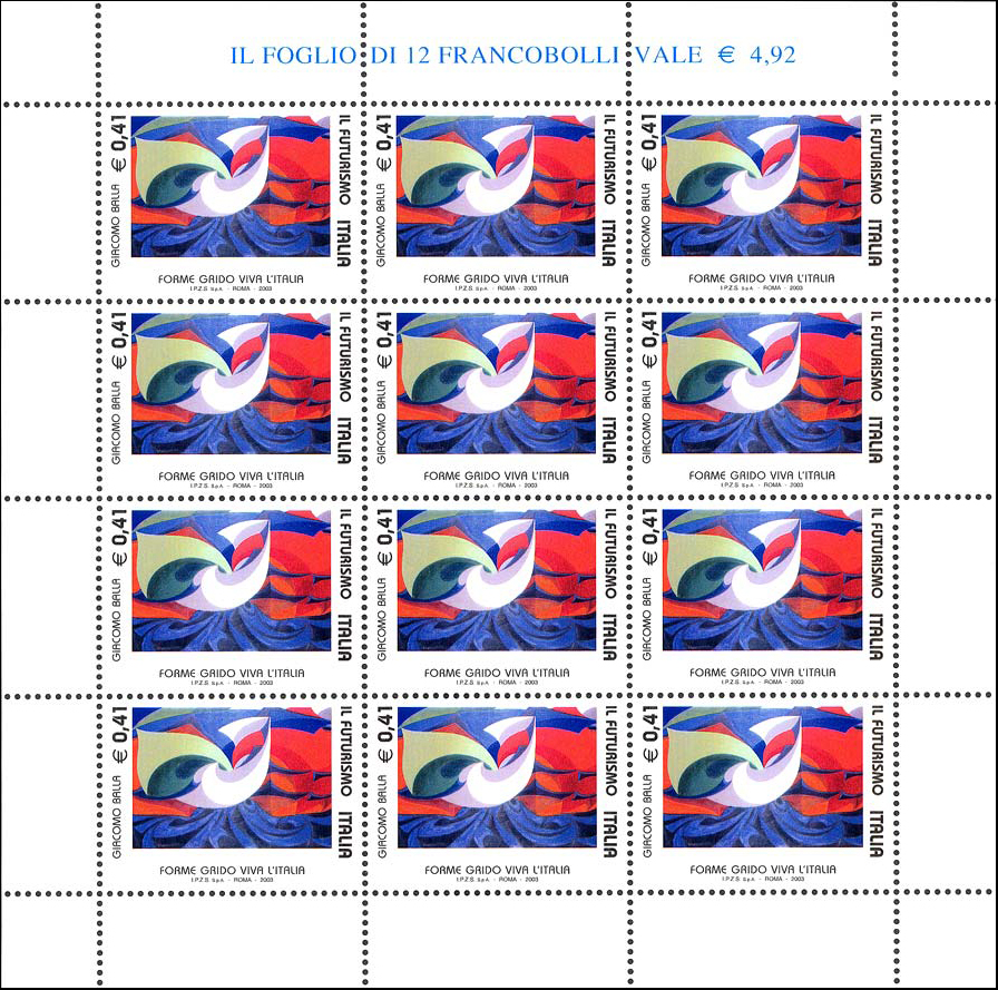Francobollo Forme Grido Viva l'Italia, Opera di Giacomo Balla -  2003