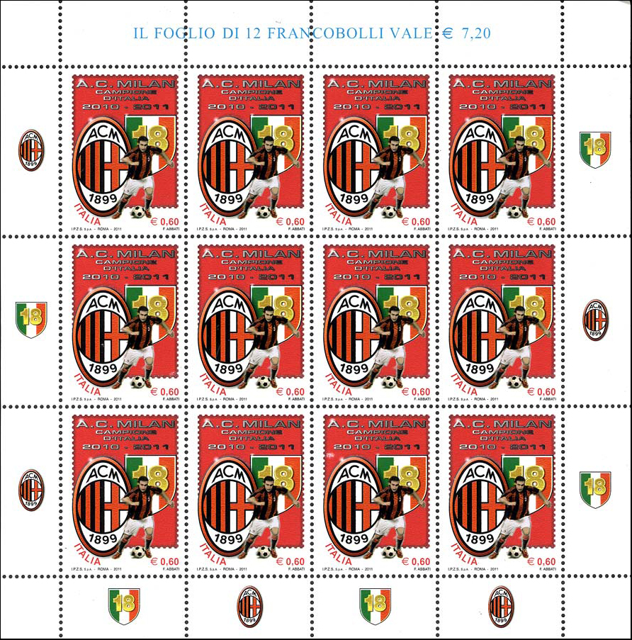 Francobollo Scudetto e Giocatore del Milan -  2011