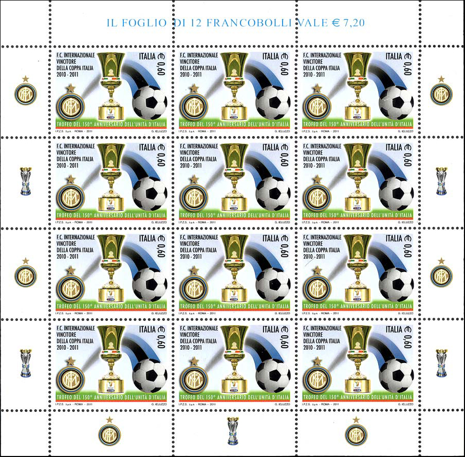 Francobollo Stemma dell'Inter, Coppa Italia e Pallone da Calcio -  2011
